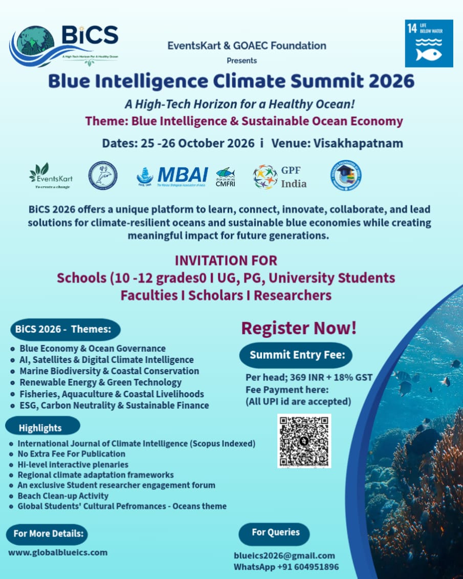 BiCS 2026 Official Poster — Blue Intelligence Climate Summit, 25th & 26th October 2026, Visakhapatnam